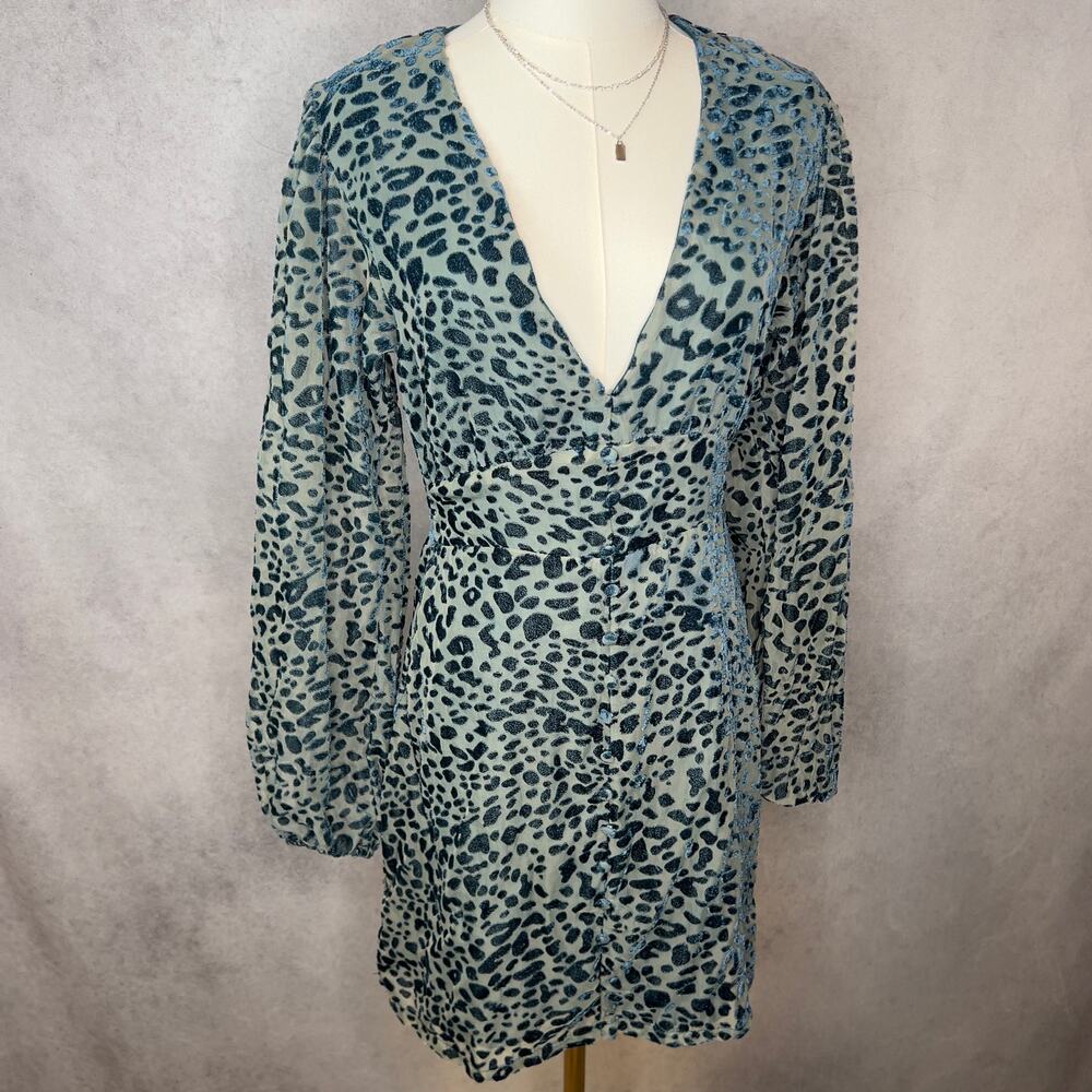 Burnout Leopard Print Sage Green Deep V Mini Dress